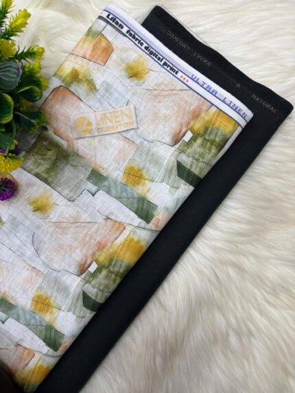 SHIRT- COTTON LINEN PRINTED, PANT-TERRY COTTON STRETCHABLE FORMAL STYLE PANT