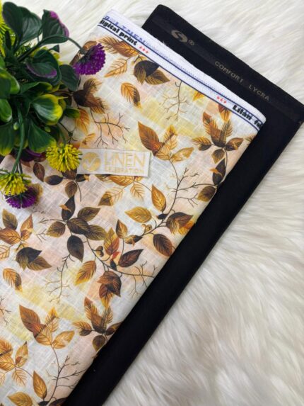 SHIRT- COTTON LINEN WHITE SMALL PRINT, PANT-TERRY COTTON STRETCHABLE FORMAL STYLE PANT