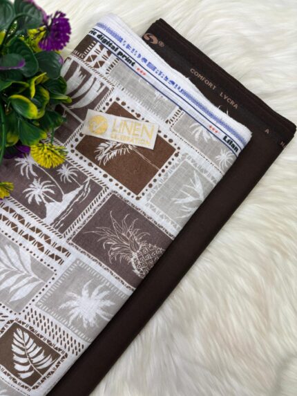 SHIRT- COTTON LINEN PRINTED, PANT-TERRY COTTON STRETCHABLE FORMAL STYLE PANT