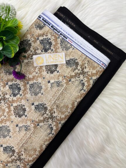 SHIRT- COTTON LINEN PRINTED, PANT-TERRY COTTON STRETCHABLE FORMAL STYLE PANT