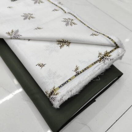 SHIRT- COTTON LINEN WHITE SMALL PRINT, PANT-TERRY COTTON STRETCHABLE FORMAL STYLE PANT