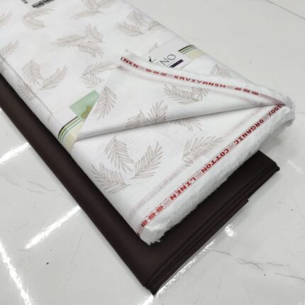 SHIRT- COTTON LINEN WHITE SMALL PRINT, PANT-TERRY COTTON STRETCHABLE FORMAL STYLE PANT