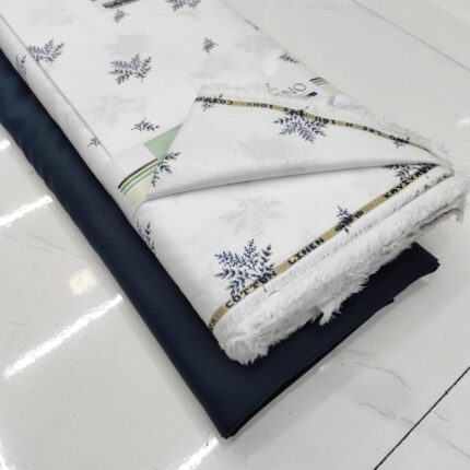 SHIRT- COTTON LINEN WHITE SMALL PRINT, PANT-TERRY COTTON STRETCHABLE FORMAL STYLE PANT