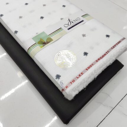 SHIRT- COTTON LINEN WHITE SMALL PRINT, PANT-TERRY COTTON STRETCHABLE FORMAL STYLE PANT