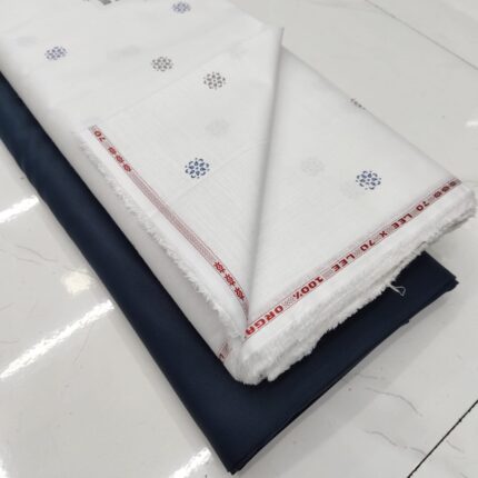 SHIRT- COTTON LINEN WHITE SMALL PRINT, PANT-TERRY COTTON STRETCHABLE FORMAL STYLE PANT