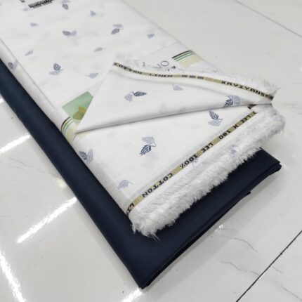 SHIRT- COTTON LINEN WHITE SMALL PRINT, PANT-TERRY COTTON STRETCHABLE FORMAL STYLE PANT