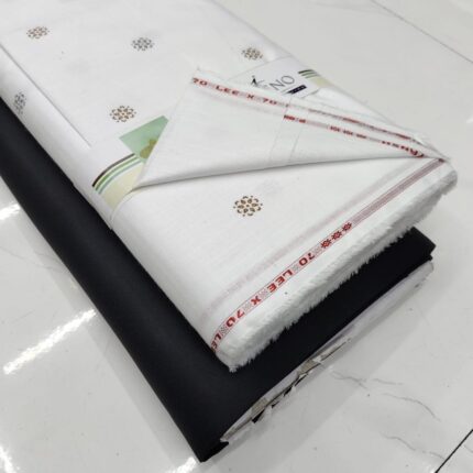 SHIRT- COTTON LINEN WHITE SMALL PRINT, PANT-TERRY COTTON STRETCHABLE FORMAL STYLE PANT