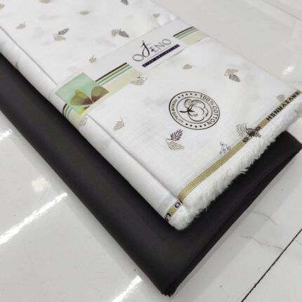 SHIRT- COTTON LINEN WHITE SMALL PRINT, PANT-TERRY COTTON STRETCHABLE FORMAL STYLE PANT