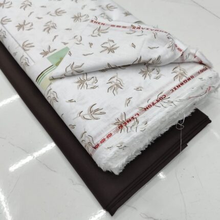 SHIRT- COTTON LINEN WHITE SMALL PRINT, PANT-TERRY COTTON STRETCHABLE FORMAL STYLE PANT