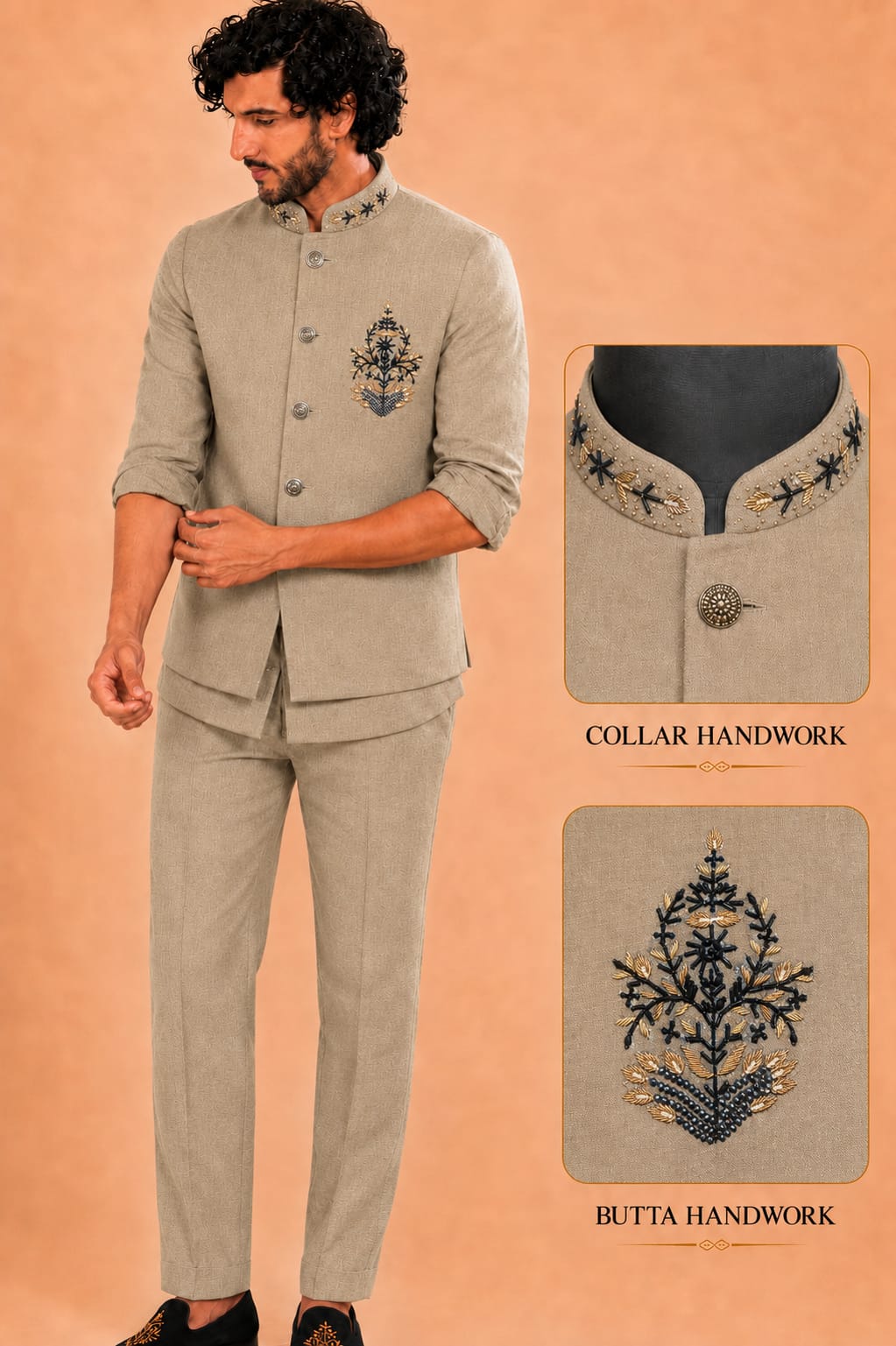 WhatsApp Image 2026-08-02 at 8.56.18 PM Men Linen Blend Embroidered Nehru Jacket Set with sort Kurta & Trousers - Image 1