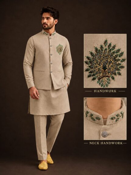 Premium Handwork Kurta-Pant with Nehru Jacket