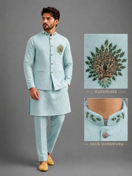 Premium Handwork Kurta-Pant with Nehru Jacket