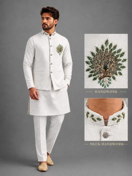 Premium Handwork Kurta-Pant with Nehru Jacket