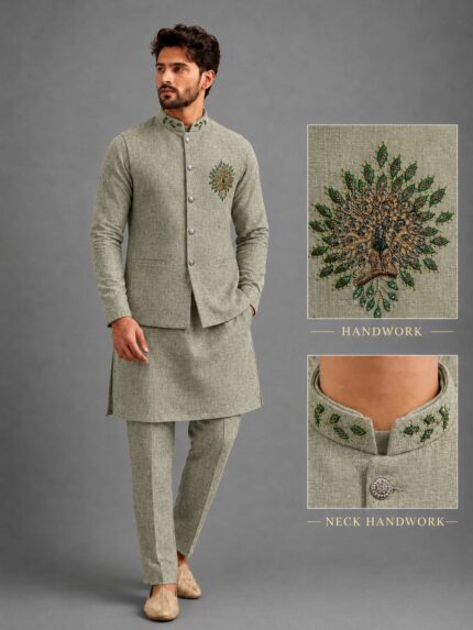 Premium Handwork Kurta-Pant with Nehru Jacket