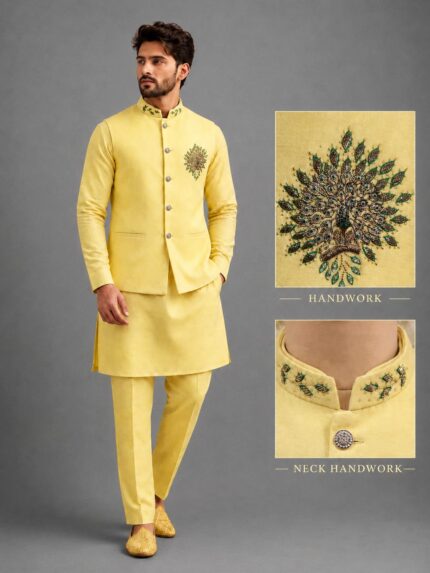Premium Handwork Kurta-Pant with Nehru Jacket
