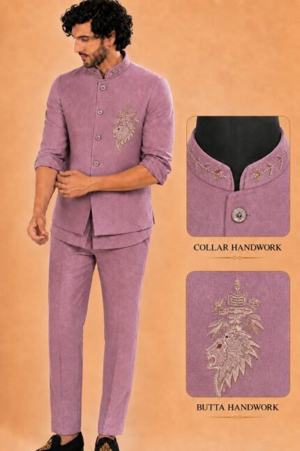 Men's Linen Silk 3 Piece Ethnic Set | Shirt, Pant & Modi Jacket / Sleeveless Jacket | Slim Fit | Collar & Pocket Patch Hand Work | Wedding, Festive & Party Wear