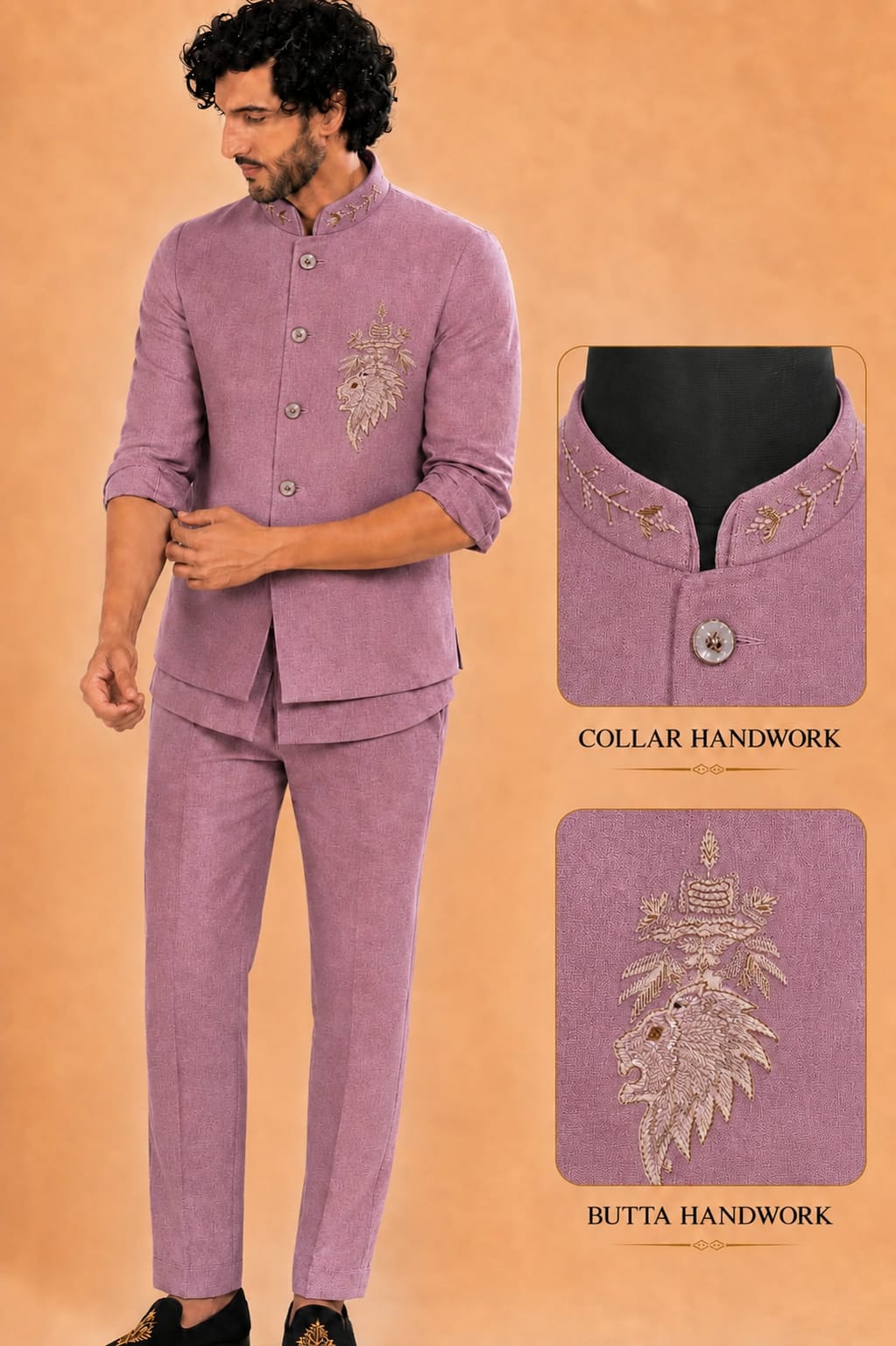 WhatsApp Image 2026-09-02 at 1.41.12 PM (1) Men's Linen Silk 3 Piece Ethnic Set | Shirt, Pant & Modi Jacket / Sleeveless Jacket | Slim Fit | Collar & Pocket Patch Hand Work | Wedding, Festive & Party Wear - Image 1