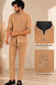 Men's Linen Silk 3 Piece Ethnic Set | Shirt, Pant & Modi Jacket / Sleeveless Jacket | Slim Fit | Collar & Pocket Patch Hand Work | Wedding, Festive & Party Wear