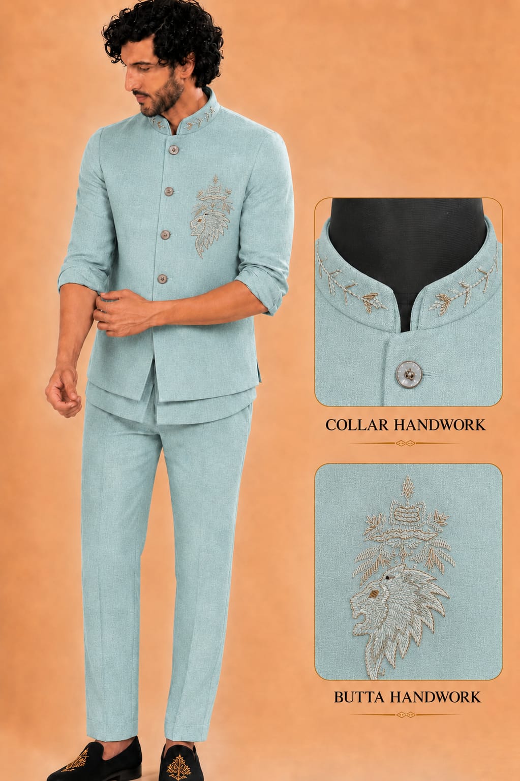 WhatsApp Image 2026-09-02 at 1.41.13 PM (1) Men's Linen Silk 3 Piece Ethnic Set | Shirt, Pant & Modi Jacket / Sleeveless Jacket | Slim Fit | Collar & Pocket Patch Hand Work | Wedding, Festive & Party Wear - Image 1