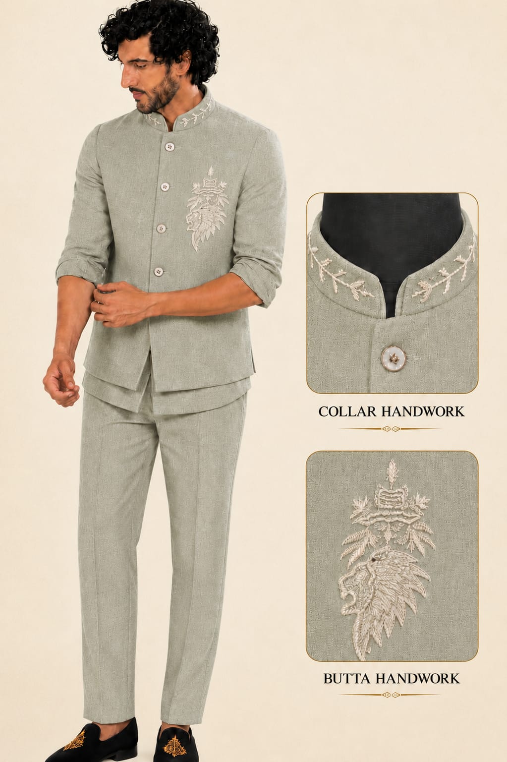 WhatsApp Image 2026-09-02 at 1.41.13 PM (3) Men's Linen Silk 3 Piece Ethnic Set | Shirt, Pant & Modi Jacket / Sleeveless Jacket | Slim Fit | Collar & Pocket Patch Hand Work | Wedding, Festive & Party Wear - Image 1