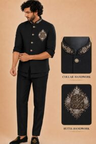 Men's Linen Silk 3 Piece Ethnic Set | Shirt, Pant & Modi Jacket / Sleeveless Jacket | Slim Fit | Collar & Pocket Patch Hand Work | Wedding, Festive & Party Wear