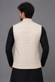 Premium Khadi Chawal-Taka Stitch Nehru Jacket (Koti) for Men | 3 Patch Pockets – Natural Stone Heritage Look - Image 2