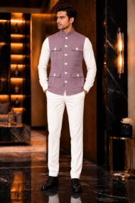 Premium Light Purple Chawal-Taka Nehru Jacket (Koti) for Men | 4 Patch Pockets – Royal Look