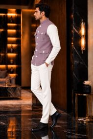 Premium Light Purple Chawal-Taka Nehru Jacket (Koti) for Men | 4 Patch Pockets – Royal Look - Image 2