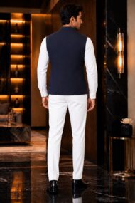Premium Dark Navy Blue Chawal-Taka Nehru Jacket (Koti) for Men | 4 Patch Pockets – Royal Look - Image 2