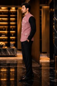 Premium Pink Chawal-Taka Nehru Jacket (Koti) for Men | 4 Patch Pockets – Royal Look - Image 3