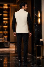 Premium Cream Chawal-Taka Nehru Jacket (Koti) for Men | 4 Patch Pockets – Royal Look - Image 2