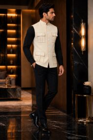 Premium Cream Chawal-Taka Nehru Jacket (Koti) for Men | 4 Patch Pockets – Royal Look - Image 3