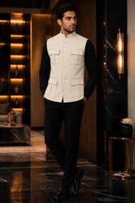 Premium Cream Chawal-Taka Nehru Jacket (Koti) for Men | 4 Patch Pockets – Royal Look