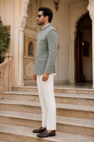 Sage Green Chawal-Taka Jodhpuri Jacket Side View