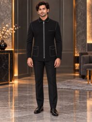 Premium Black Chawal-Taka Shirt Collar Zipper Jodhpuri Jacket for Men | Unique Patch Pockets - Image 4