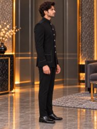 Premium Black Chawal-Taka Jodhpuri Bandhgala Jacket for Men | 4 Unique Flap Patch Pockets - Image 3